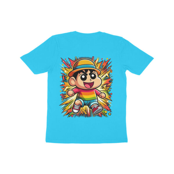 Shinchan Cute Back Sky Blue Kids Half Sleeve Round Neck Tshirt