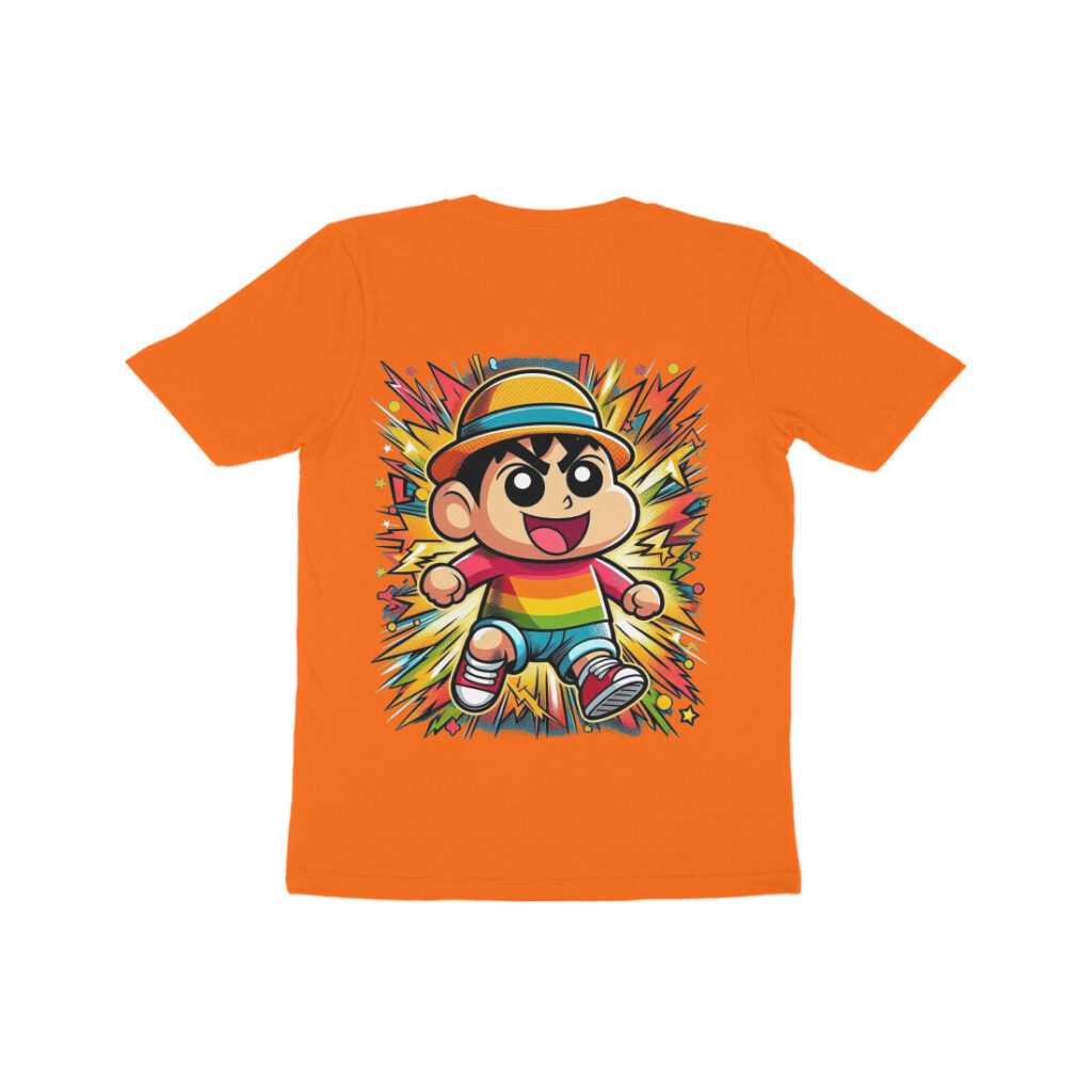 Shinchan Cute Back Orange Kids Half Sleeve Round Neck Tshirt