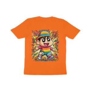 Shinchan Cute Back Orange Kids Half Sleeve Round Neck Tshirt