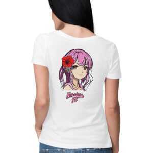 Cute Anime Girl with flower and pink hair White Back Girl