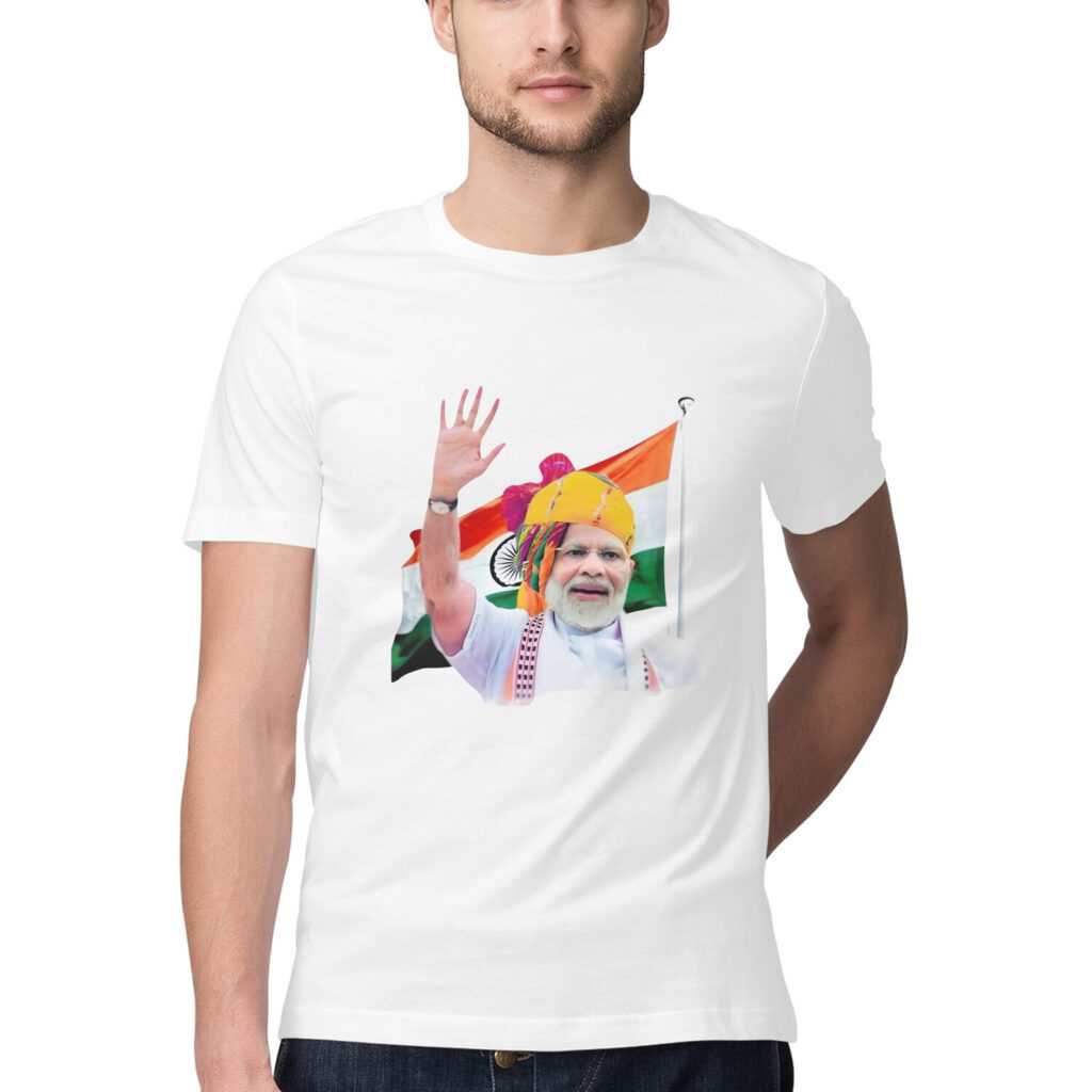 Modi Ji with Indian Flag Happy Republic Day Unisex Cotton T-Shirt