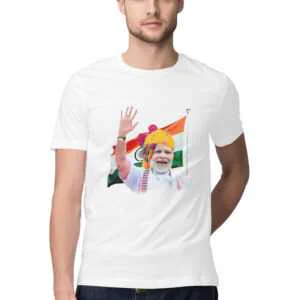 Modi Ji with Indian Flag Happy Republic Day Unisex Cotton T-Shirt